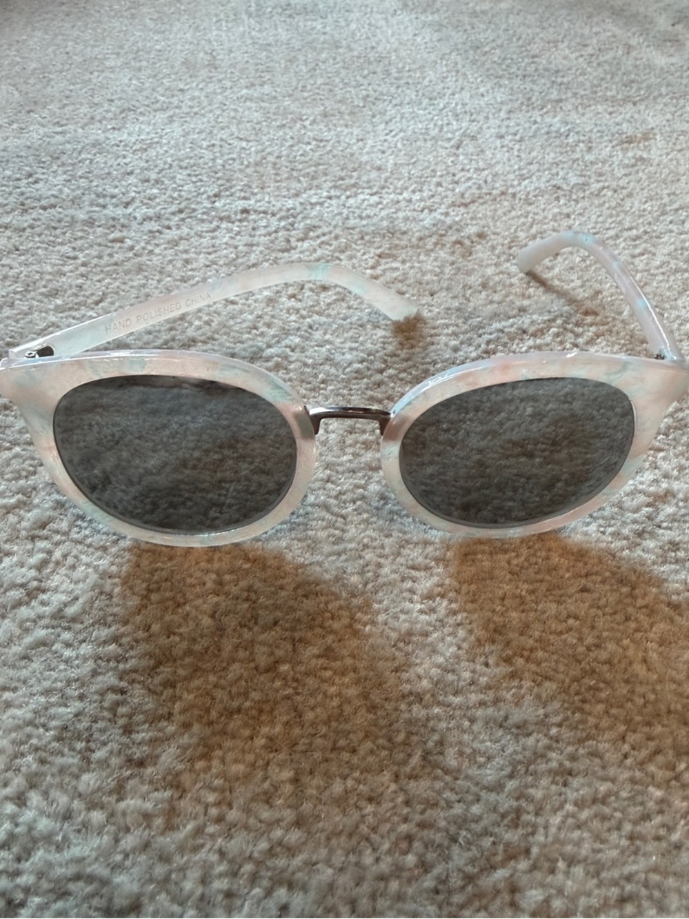 Translucent Pearl White Round Sunglasses with Dark Lenses